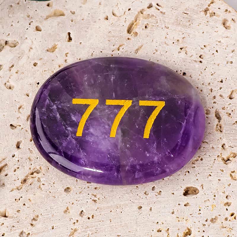 Buddha Stones Angel Numbers White Crystal Red Jasper Pink Crystal Green Aventurine Meditation Palm Stone - 777 Angel Number&Amethyst 4.5*3.5*0.7cm - image 23