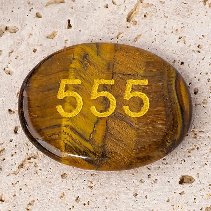 Buddha Stones Angel Numbers White Crystal Red Jasper Pink Crystal Green Aventurine Meditation Palm Stone - 555 Angel Number&Tiger Eye 4.5*3.5*0.7cm - image 17