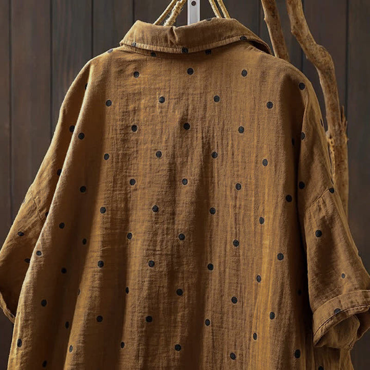 Buddha Stones Women's Commute Short Sleeve Polka Dot Lapel Cotton Shirt With Pockets - image 14
