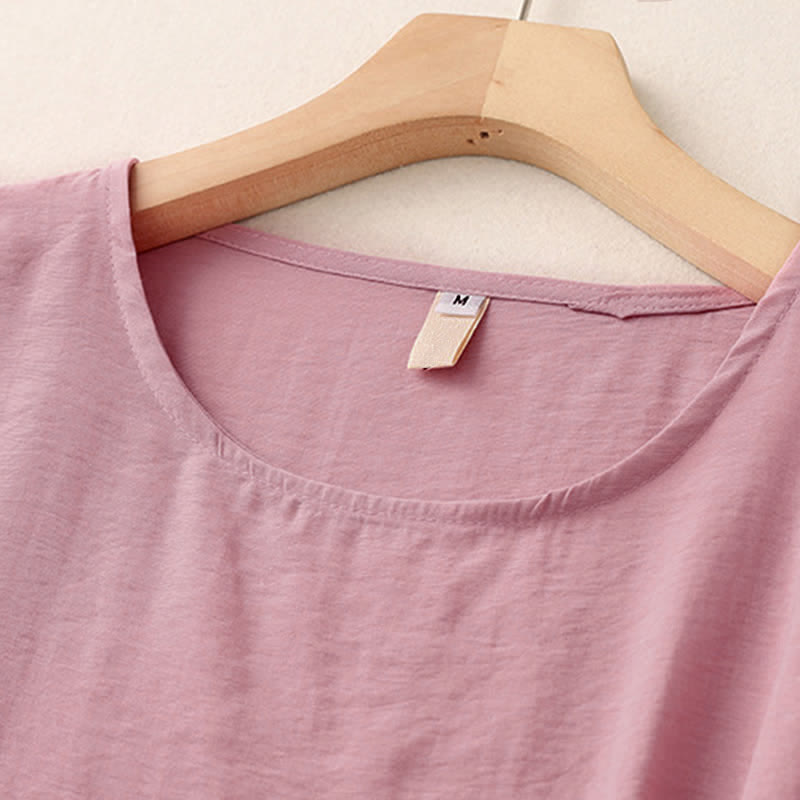 Buddha Stones Solid Color Frog-Button Design Puff Short Sleeve Women's T-Shirt - image 2