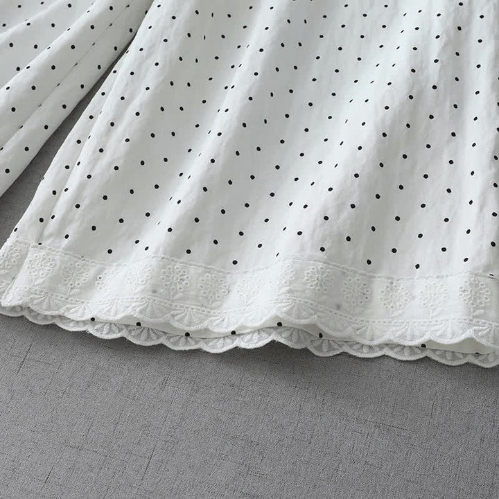 Buddha Stones Polka Dot Lace Patchwork Cotton Women's Wide Leg Capri Pants With Pockets - image 12
