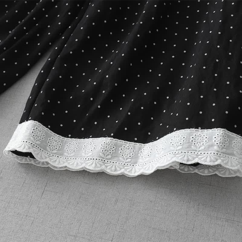 Buddha Stones Polka Dot Lace Patchwork Cotton Women's Wide Leg Capri Pants With Pockets - image 3