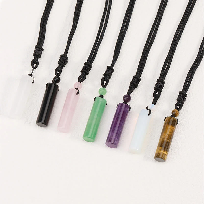 Buddha Stones Various Crystal Rose Quartz Green Aventurine Amethyst Cylinder Healing Necklace Pendant - image 18