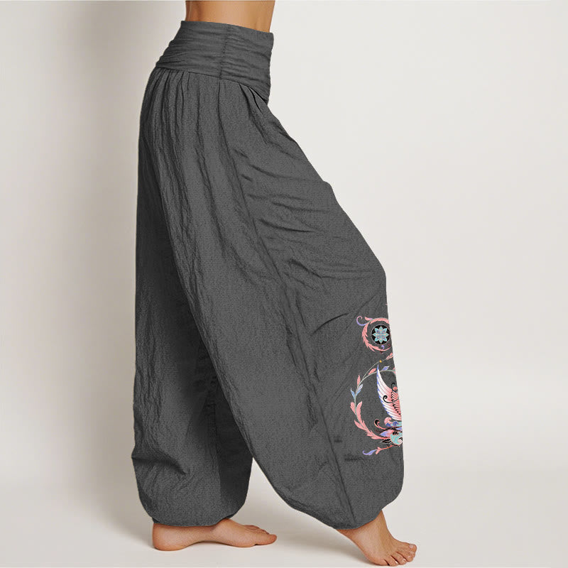 Buddha Stones Cotton Flying Dragon Phoenix Pattern Women's Elastic Waist Harem Pants - image 12
