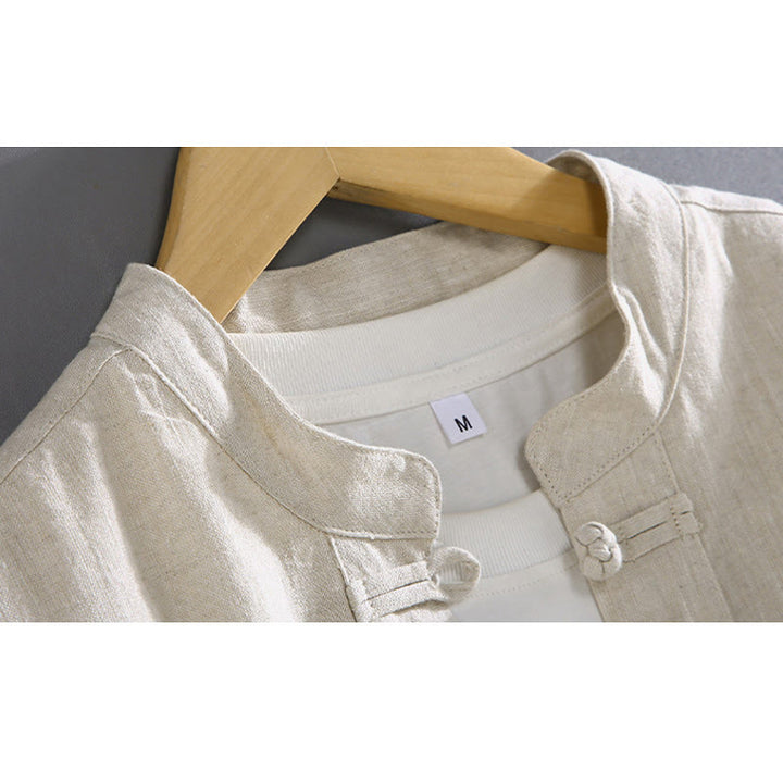 Buddha Stones Vintage Plain Tang Suit Chinese Frog-Button Men's Shirt With Pockets - image 4