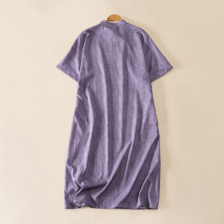 Buddha Stones Summer Crew Neck Plain Short Sleeve Below Knee Dress - image 2