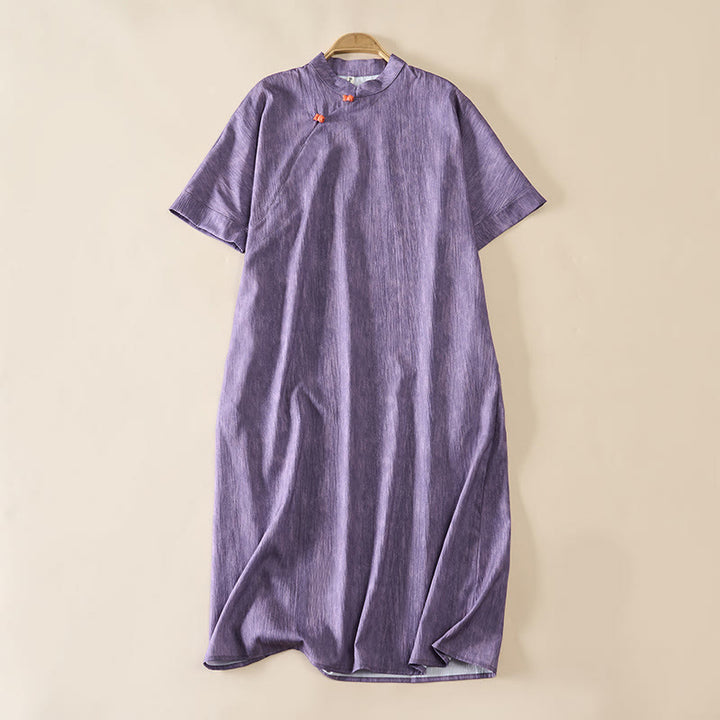 Buddha Stones Summer Crew Neck Plain Short Sleeve Below Knee Dress - image 1