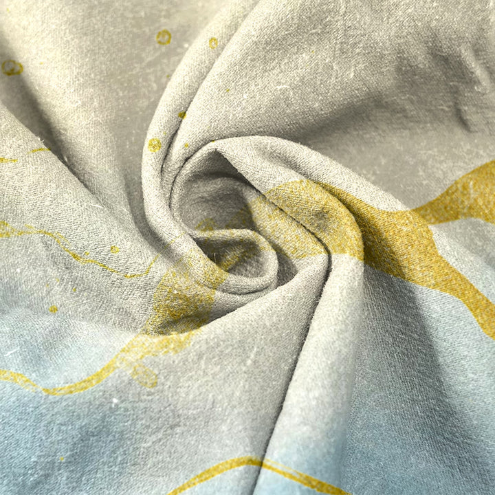 Buddha Stones Pure Cotton Ink Flower Golden Lines Pattern Women's Elastic Waist Pants With Pockets - image 1