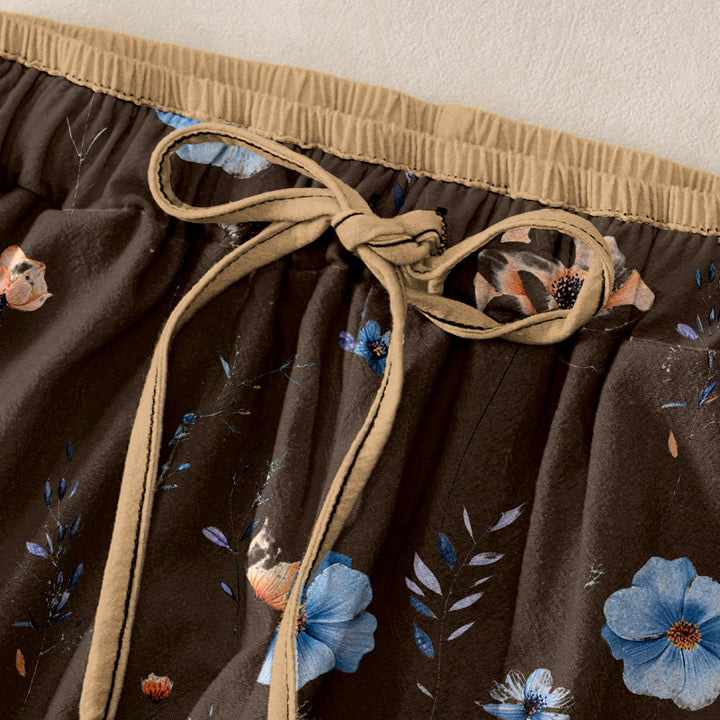 Buddha Stones Pure Cotton Wildflower Peach Blossom Pattern Women's Elastic Waist Pants With Pockets - image 5