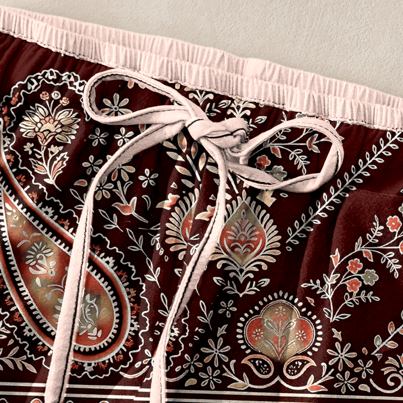 Buddha Stones Pure Cotton Paisley Lotus Pattern Women's Elastic Waist Pants With Pockets - image 5