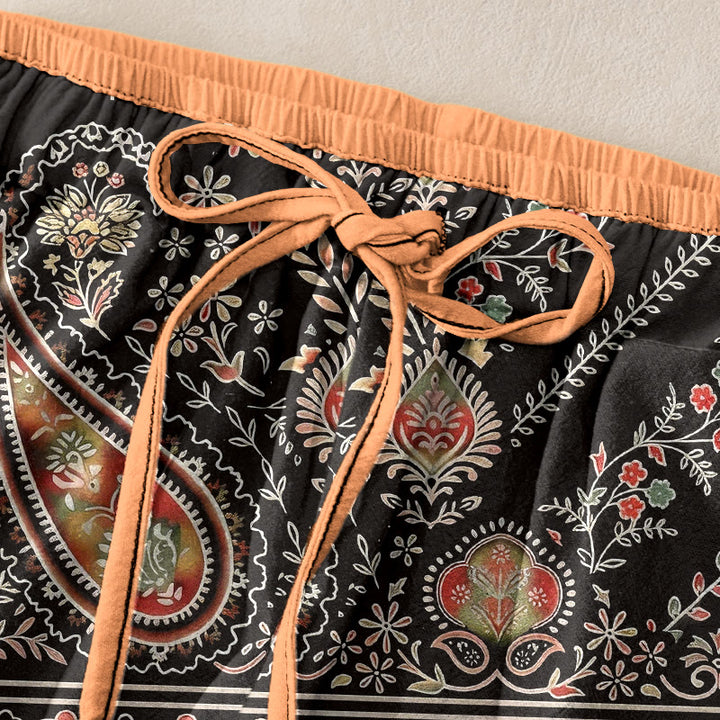 Buddha Stones Pure Cotton Paisley Lotus Pattern Women's Elastic Waist Pants With Pockets - image 9