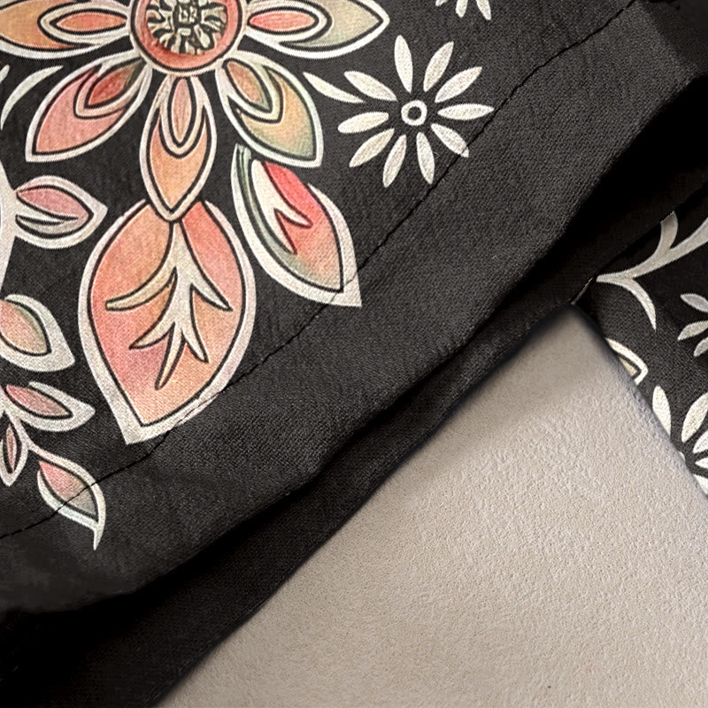 Buddha Stones Pure Cotton Paisley Lotus Pattern Women's Elastic Waist Pants With Pockets - image 10