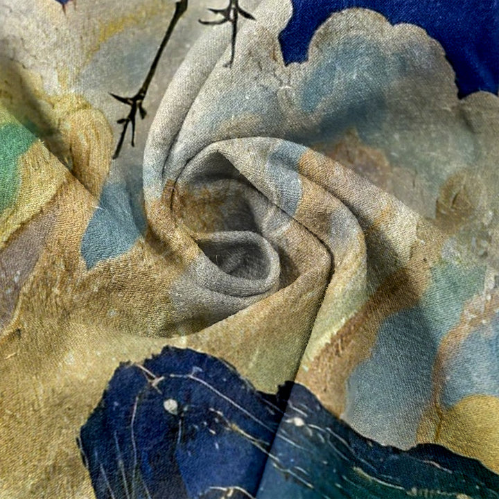 Buddha Stones Pure Cotton Crane Cloud Mountain Pattern Women's Elastic Waist Pants With Pockets - image 3