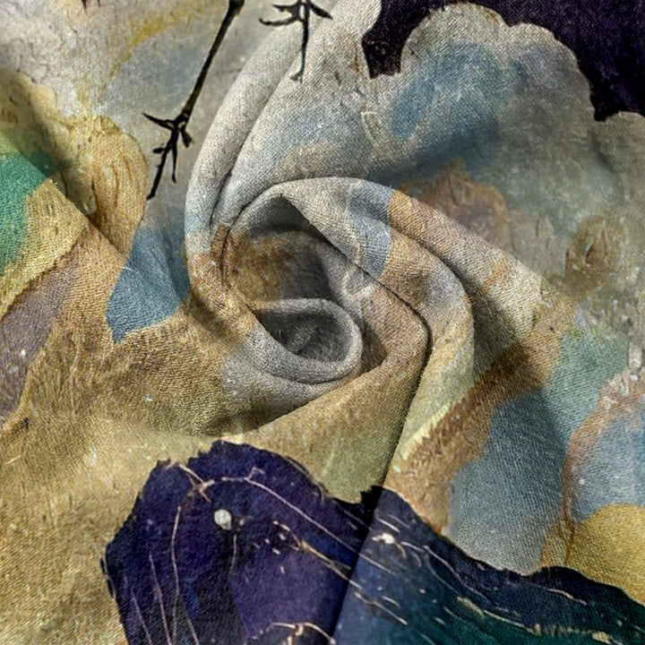 Buddha Stones Pure Cotton Crane Cloud Mountain Pattern Women's Elastic Waist Pants With Pockets - image 7