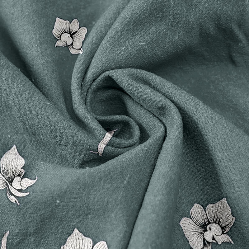 Buddha Stones Pure Cotton Flower Petal Pattern Women's Elastic Waist Pants With Pockets - image 3