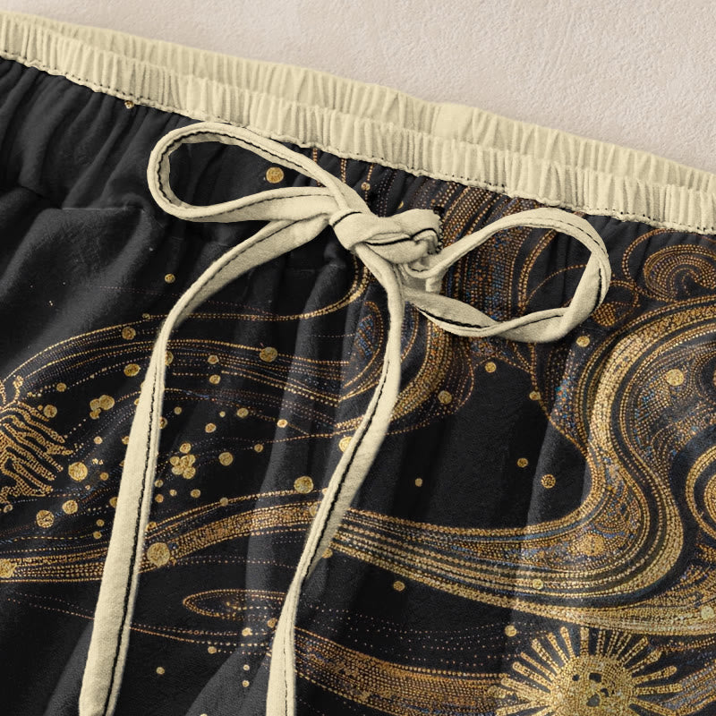 Buddha Stones Pure Cotton Flower Petal Pattern Women's Elastic Waist Pants With Pockets - image 1