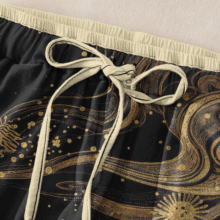 Buddha Stones Pure Cotton Flower Petal Pattern Women's Elastic Waist Pants With Pockets - image 1