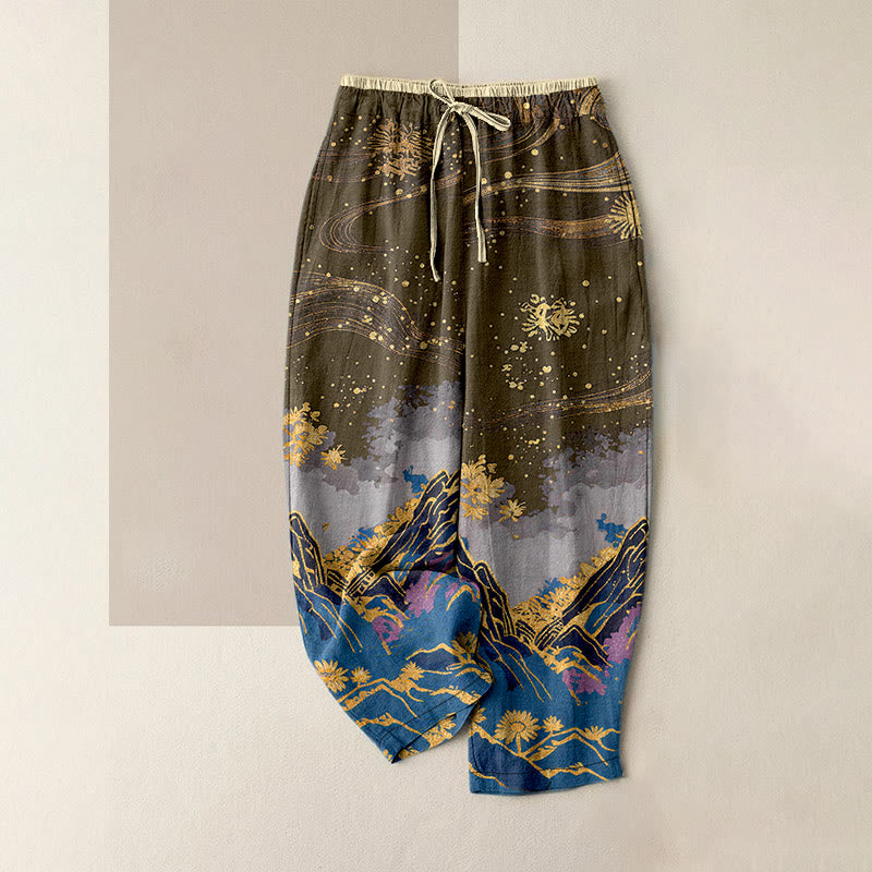 Buddha Stones Pure Cotton Flower Petal Pattern Women's Elastic Waist Pants With Pockets - DarkGoldenrod - US16，UK/AU20，EU48 (3XL) - image 8