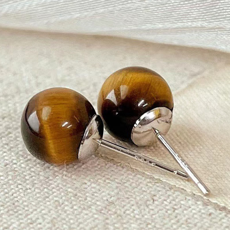 Buddha Stones Simple Tiger Eye Retro Round Protection Stud Earrings - image 1