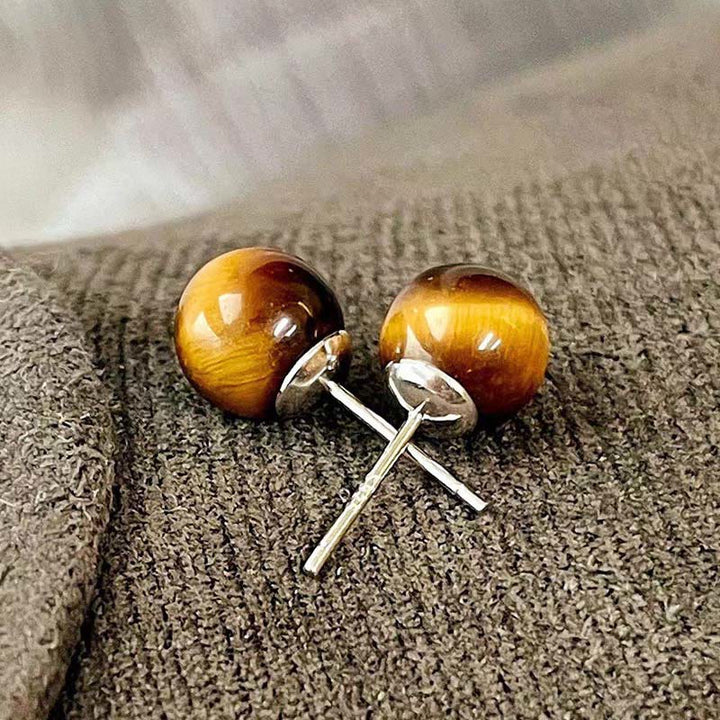 Buddha Stones Simple Tiger Eye Retro Round Protection Stud Earrings - image 2