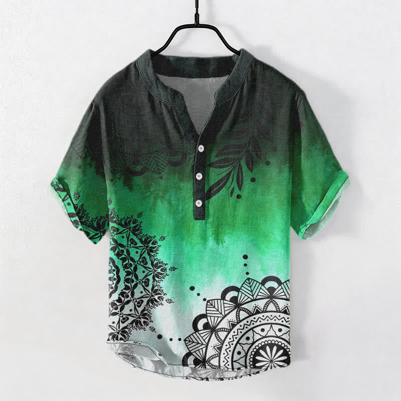 Buddha Stones Cotton Mandala Pattern Men's Short Sleeve Half Button Shirt - MediumSeaGreen - US/UK/AU50，EU60 (5XL) - image 5