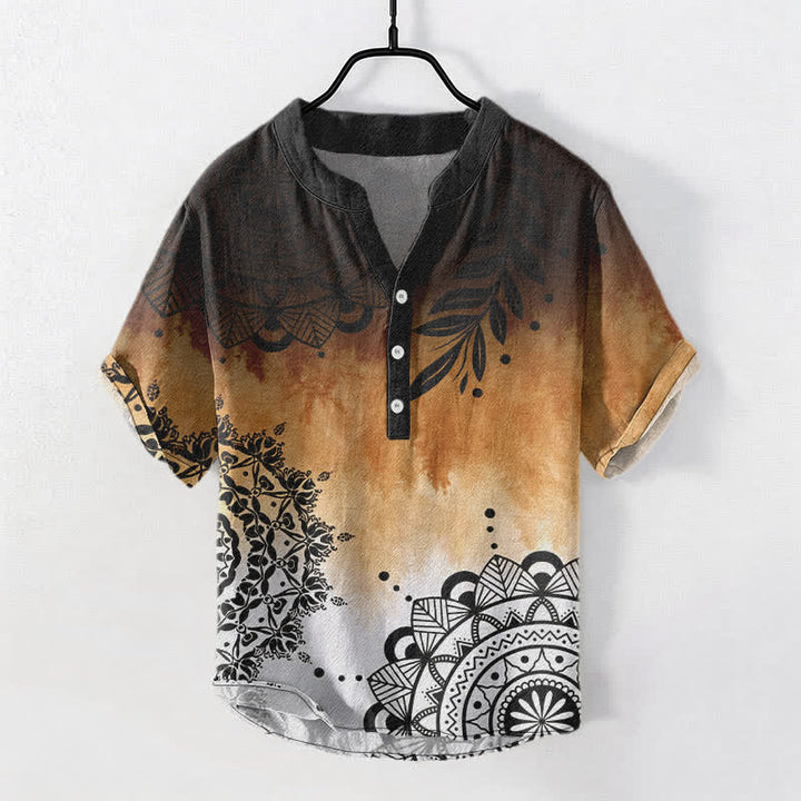 Buddha Stones Cotton Mandala Pattern Men's Short Sleeve Half Button Shirt - Peru - US/UK/AU50，EU60 (5XL) - image 7