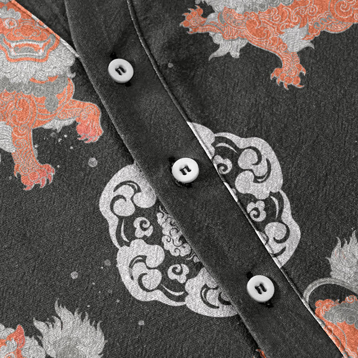 Buddha Stones Cotton Lion Waves Cloud Men's Short Sleeve Shirt Lightweight Resort Boxy Fit - image 3