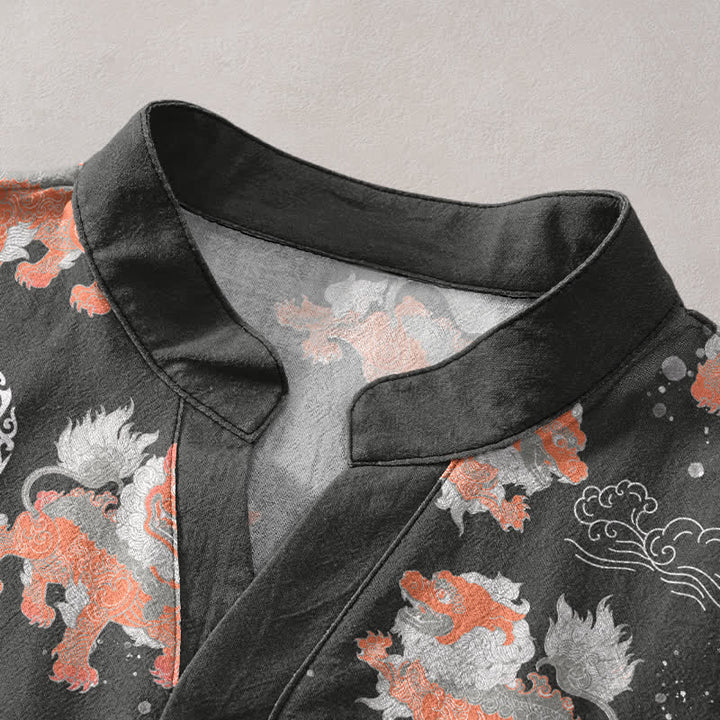 Buddha Stones Cotton Lion Waves Cloud Men's Short Sleeve Shirt Lightweight Resort Boxy Fit - image 2