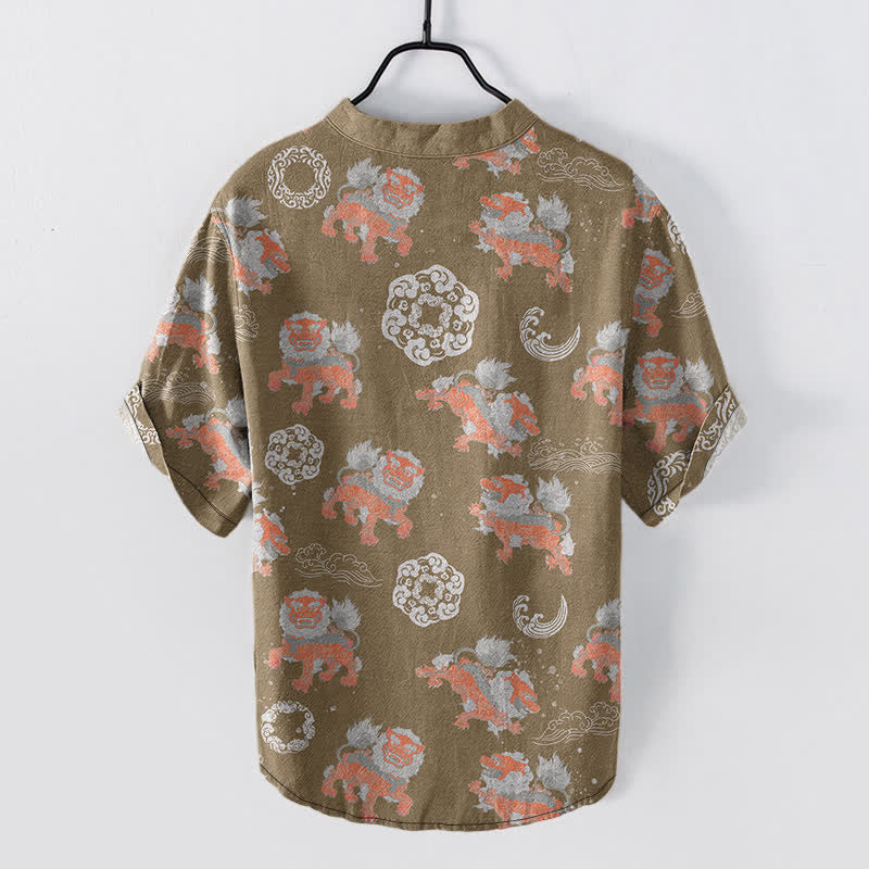 Buddha Stones Cotton Lion Waves Cloud Men's Short Sleeve Shirt Lightweight Resort Boxy Fit - image 6