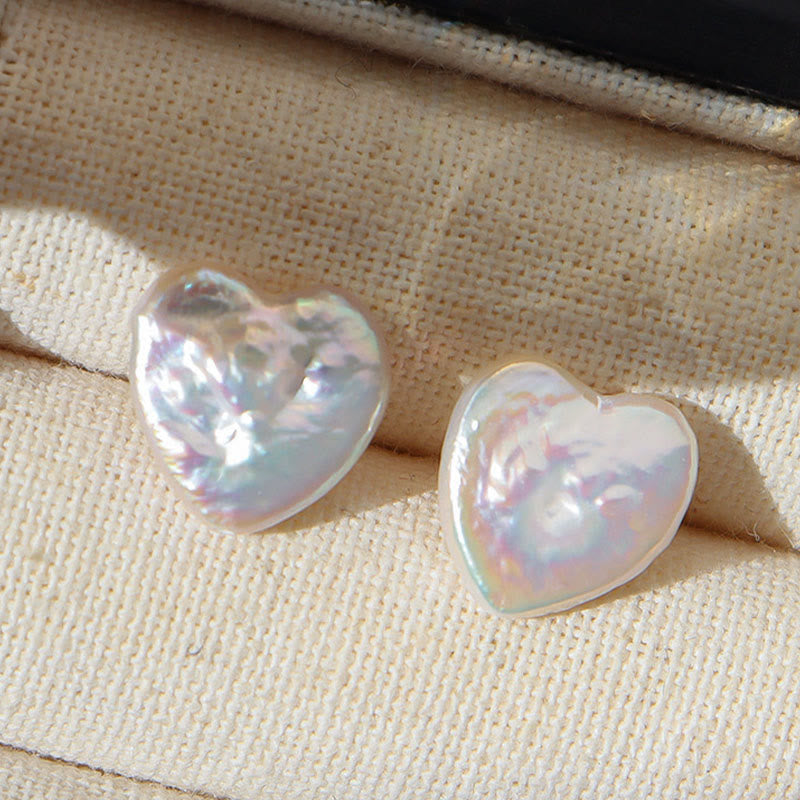 Buddha Stones Retro Pearl Heart Shape Design Wisdom Stud Earrings - image 2