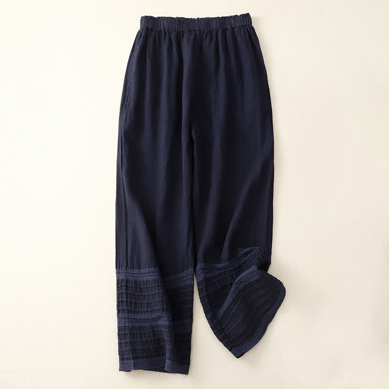 Buddha Stones Spring Elastic Waist Lace Pleated Hem Cotton Women's Pants With Pockets - image 10