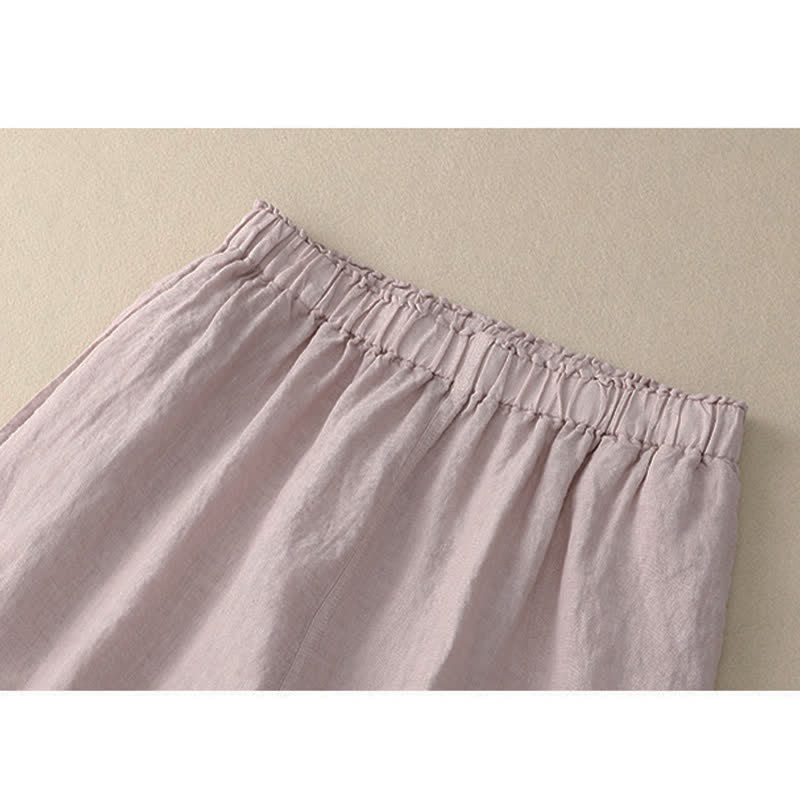 Buddha Stones Spring Elastic Waist Lace Pleated Hem Cotton Women's Pants With Pockets - image 2