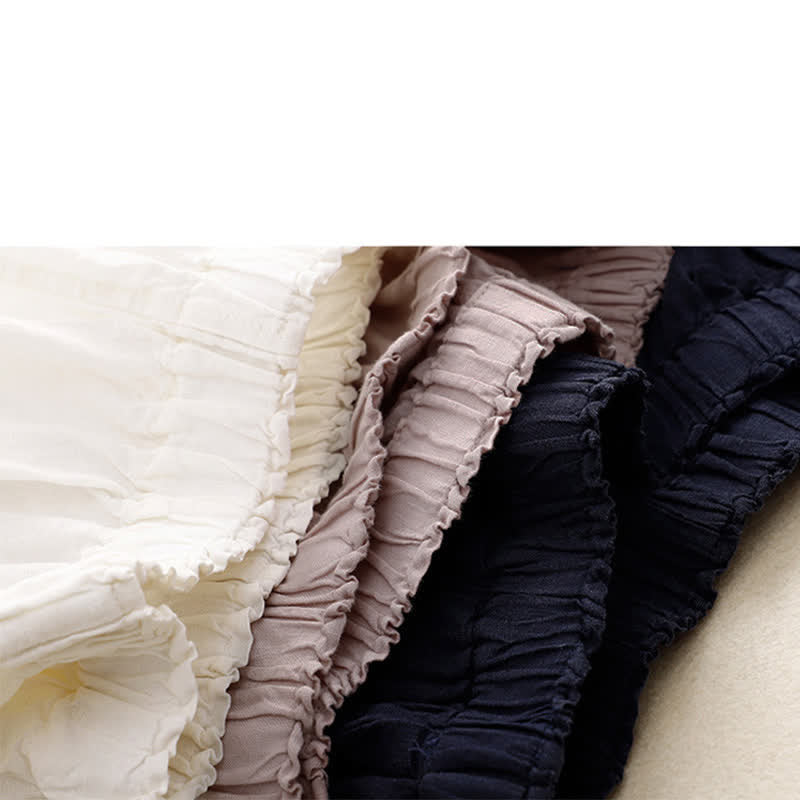 Buddha Stones Spring Elastic Waist Lace Pleated Hem Cotton Women's Pants With Pockets - image 15