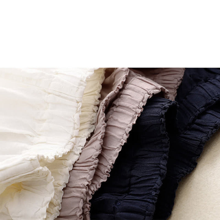 Buddha Stones Spring Elastic Waist Lace Pleated Hem Cotton Women's Pants With Pockets - image 15