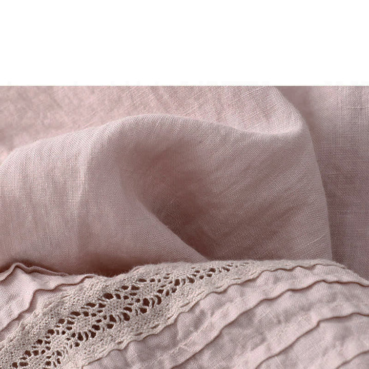 Buddha Stones Spring Elastic Waist Lace Pleated Hem Cotton Women's Pants With Pockets - image 6