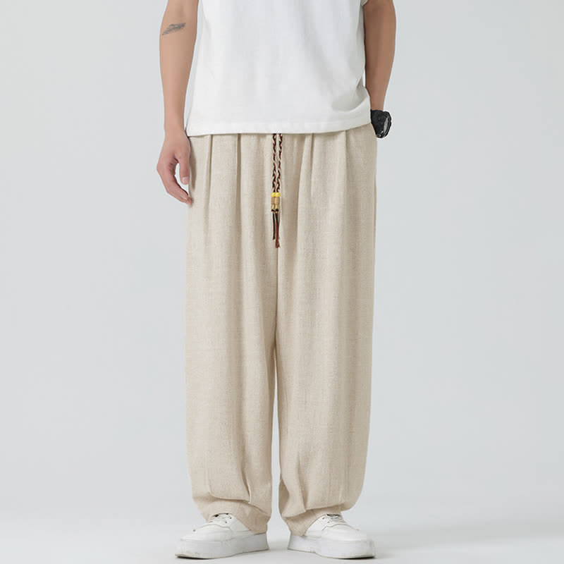 Buddha Stones Summer Drawstring Ankle Length Solid Color Men's Straight Leg Pants - image 1