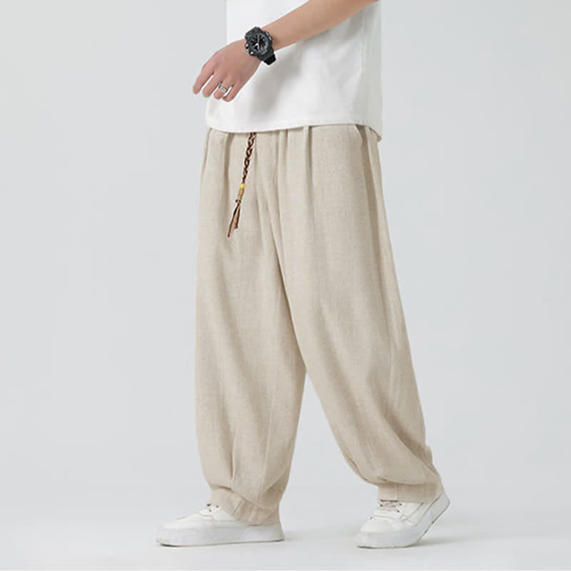 Buddha Stones Summer Drawstring Ankle Length Solid Color Men's Straight Leg Pants - Beige - US/UK/AU46，EU56 (5XL) - image 0