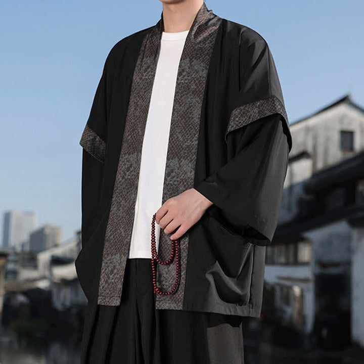 Buddha Stones Summer Casual Zen Lapel Collar Men's Elbow-Length Sleeve Kimono - image 6