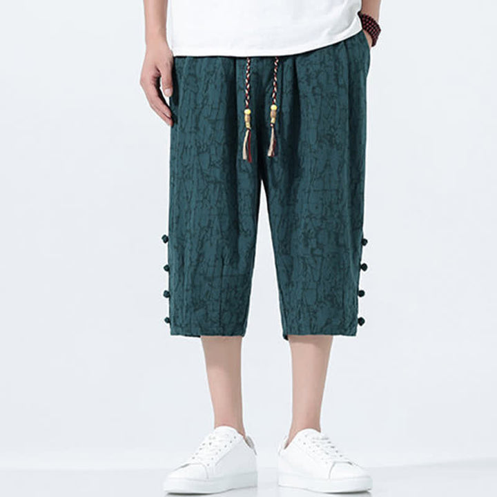 Buddha Stones Summer Drawstring Elastic Waist Men's Capri Tapered Pants - image 3