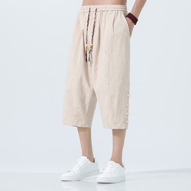 Buddha Stones Summer Drawstring Elastic Waist Men's Capri Tapered Pants - image 9