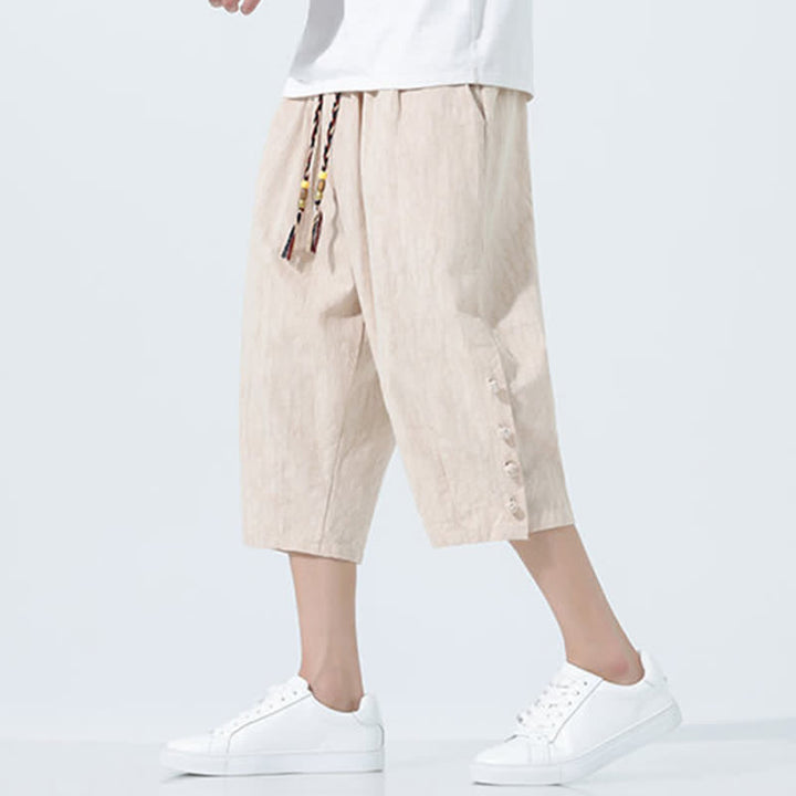 Buddha Stones Summer Drawstring Elastic Waist Men's Capri Tapered Pants - image 12