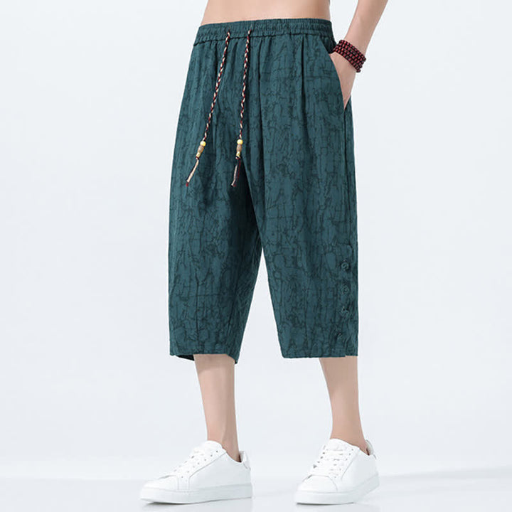 Buddha Stones Summer Drawstring Elastic Waist Men's Capri Tapered Pants - image 0