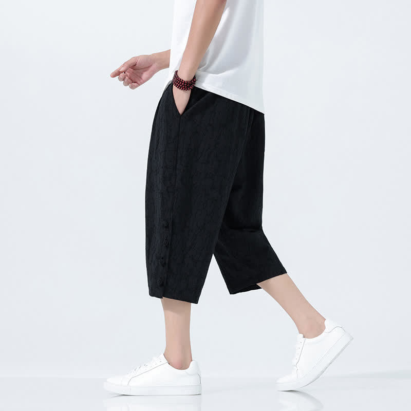 Buddha Stones Summer Drawstring Elastic Waist Men's Capri Tapered Pants - image 6