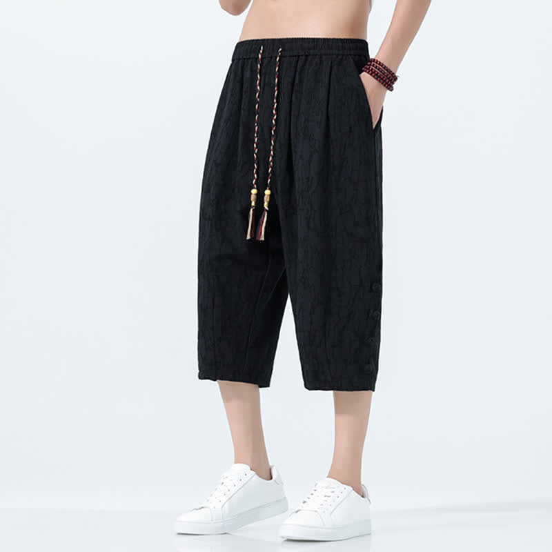 Buddha Stones Summer Drawstring Elastic Waist Men's Capri Tapered Pants - image 5