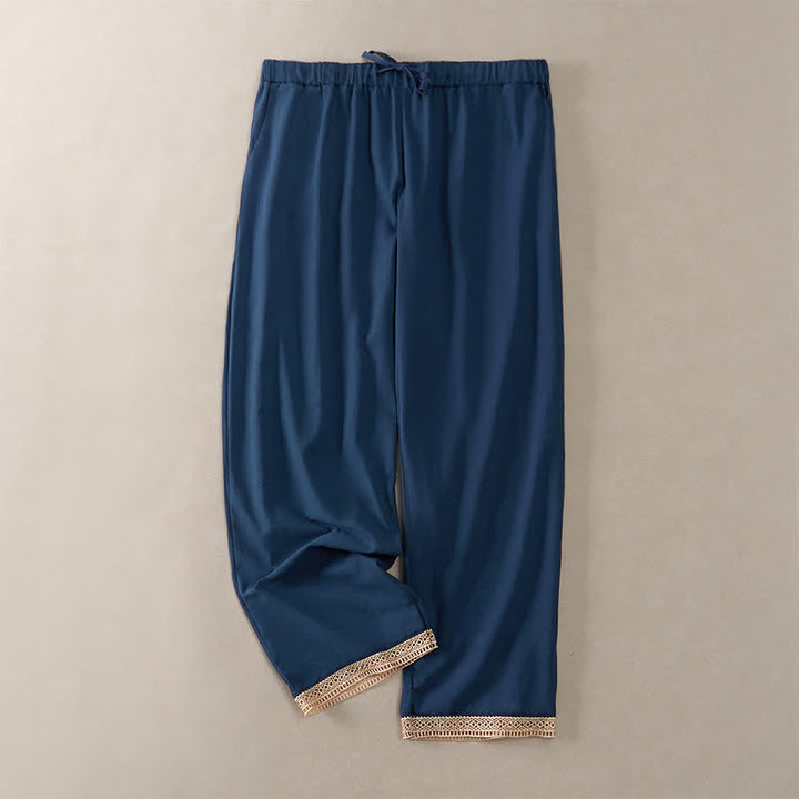 Buddha Stones Summer Lace-trimmed Hem Solid Color Women's Tapered Pants With Pockets - DarkBlue - US14，UK/AU18，EU46 (2XL) - image 40