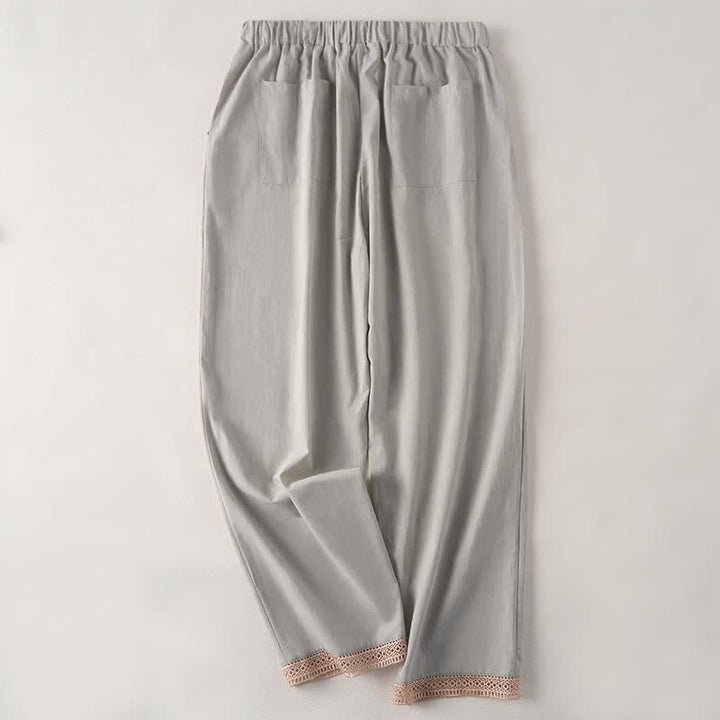 Buddha Stones Summer Lace-trimmed Hem Solid Color Women's Tapered Pants With Pockets - image 10
