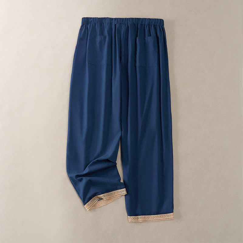 Buddha Stones Summer Lace-trimmed Hem Solid Color Women's Tapered Pants With Pockets - image 41