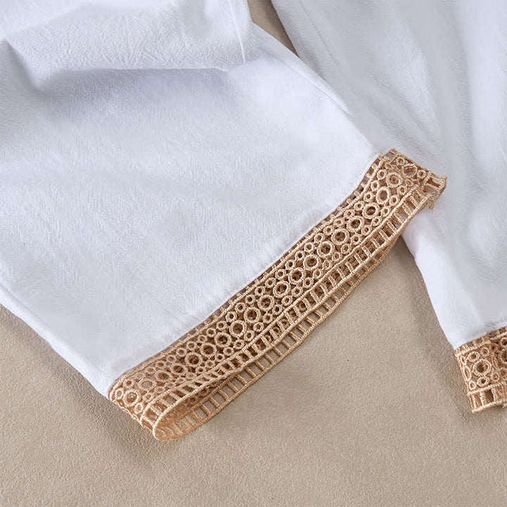 Buddha Stones Summer Lace-trimmed Hem Solid Color Women's Tapered Pants With Pockets - image 8