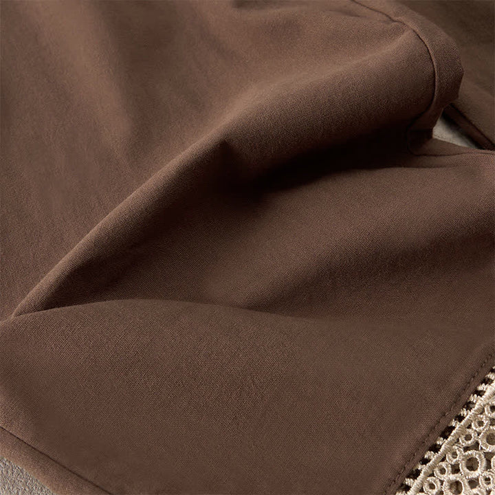 Buddha Stones Summer Lace-trimmed Hem Solid Color Women's Tapered Pants With Pockets - image 3