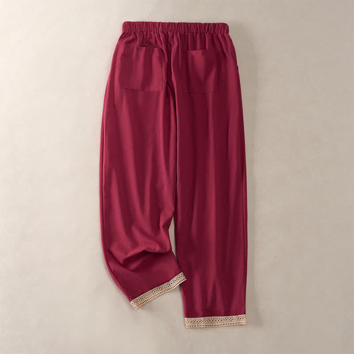 Buddha Stones Summer Lace-trimmed Hem Solid Color Women's Tapered Pants With Pockets - image 22